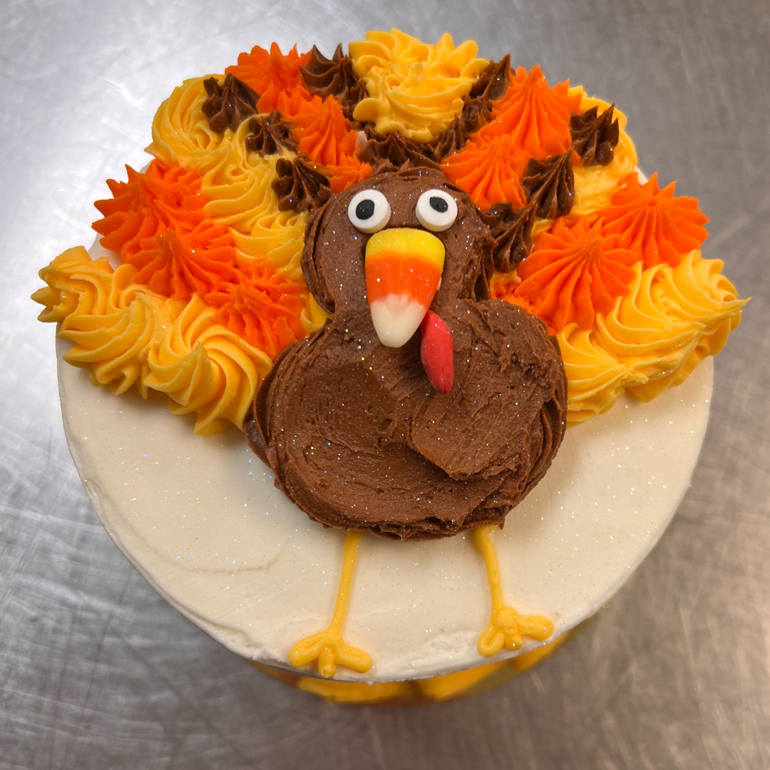 A Thanksgiving-themed cake designed by Chef Kathy Robinson at Cleveland State University.
